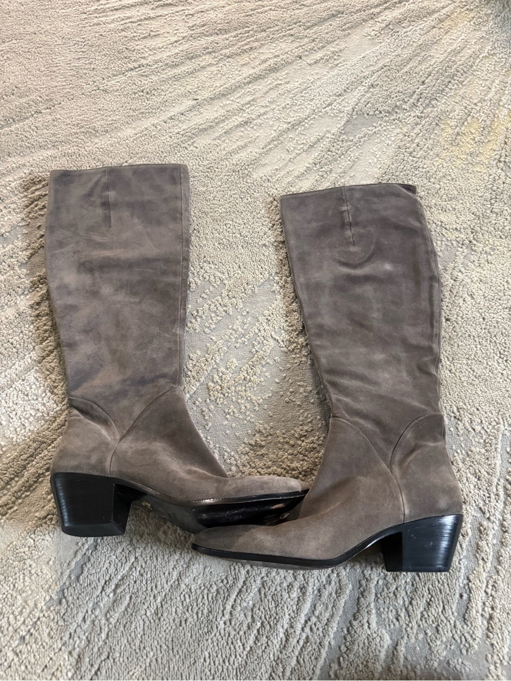 Vero Cuoio leather suede taupe tall zip up boots gray brown block heel 10